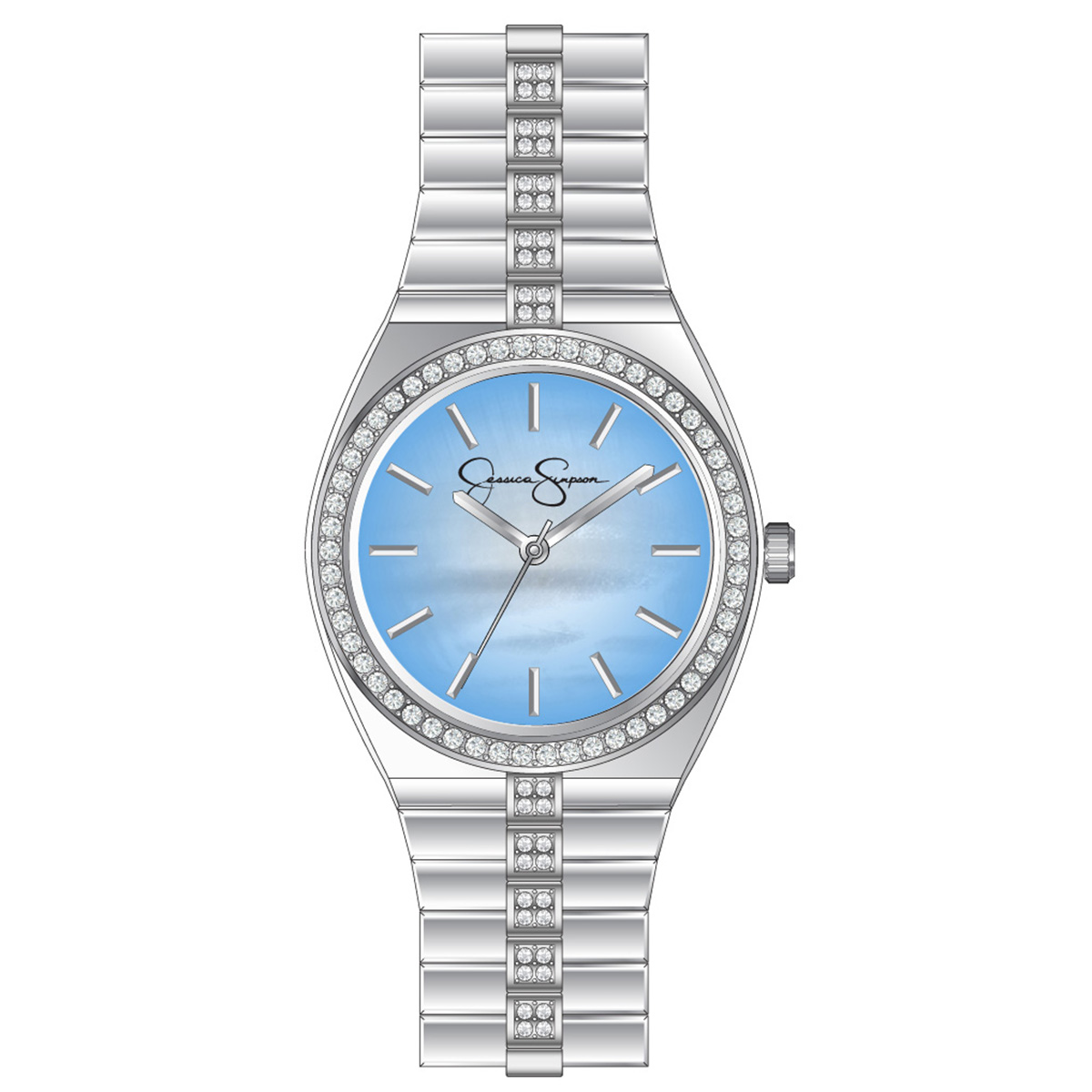 Womens Jessica Simpson Mother Of Pearl & Crystal Watch- JS0088SL