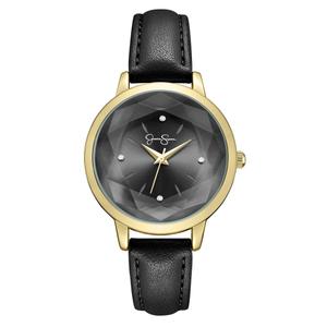 Womens Jessica Simpson Gold-Tone Faceted Bezel Watch - JS0109GDBK