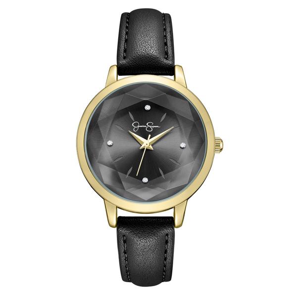 Womens Jessica Simpson Gold-Tone Faceted Bezel Watch - JS0109GDBK