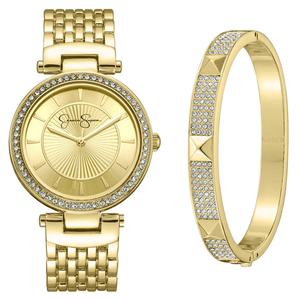 Womens Jessica Simpson Watch & Bangle Bracelet Set - JSB8018GD