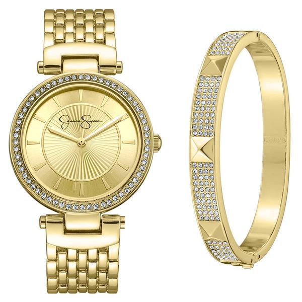 Womens Jessica Simpson Watch & Bangle Bracelet Set - JSB8018GD