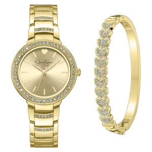 Womens Jessica Siimpson Crystal Watch & Bracelet Set - JSB8021GD