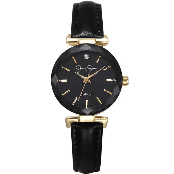 Womens Jessica Simpson Gold-Tone Faceted Bezel Watch - JSD0004GD