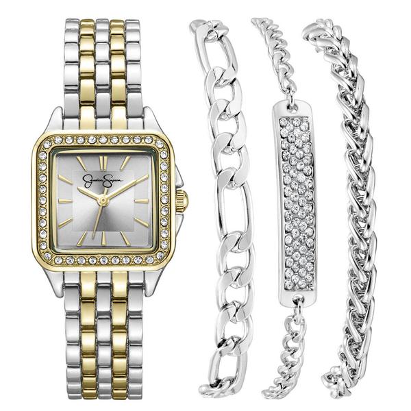 Womens Jessica Simpson Crystal Watch & Bracelet Set - JSMB0002TTG