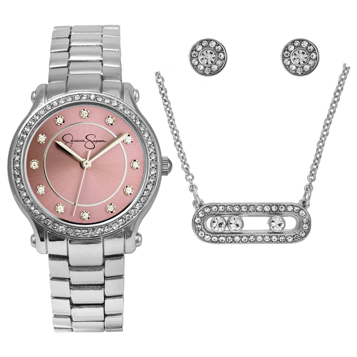 Womens Jessica Simpson Watch Pendant & Earrings Set - JSP8006SL