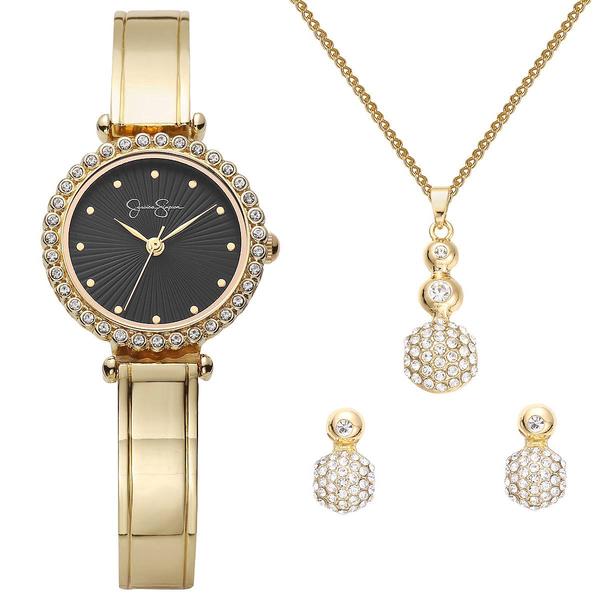 Womens Jessica Simpson Crystal Watch Set - JSP8010GD