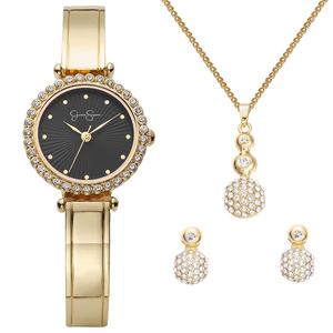 Womens Jessica Simpson Crystal Watch Set - JSP8010GD