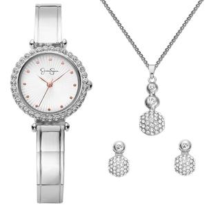Womens Jessica Simpson Crystal Watch & Bracelet Set - JSP8010SL