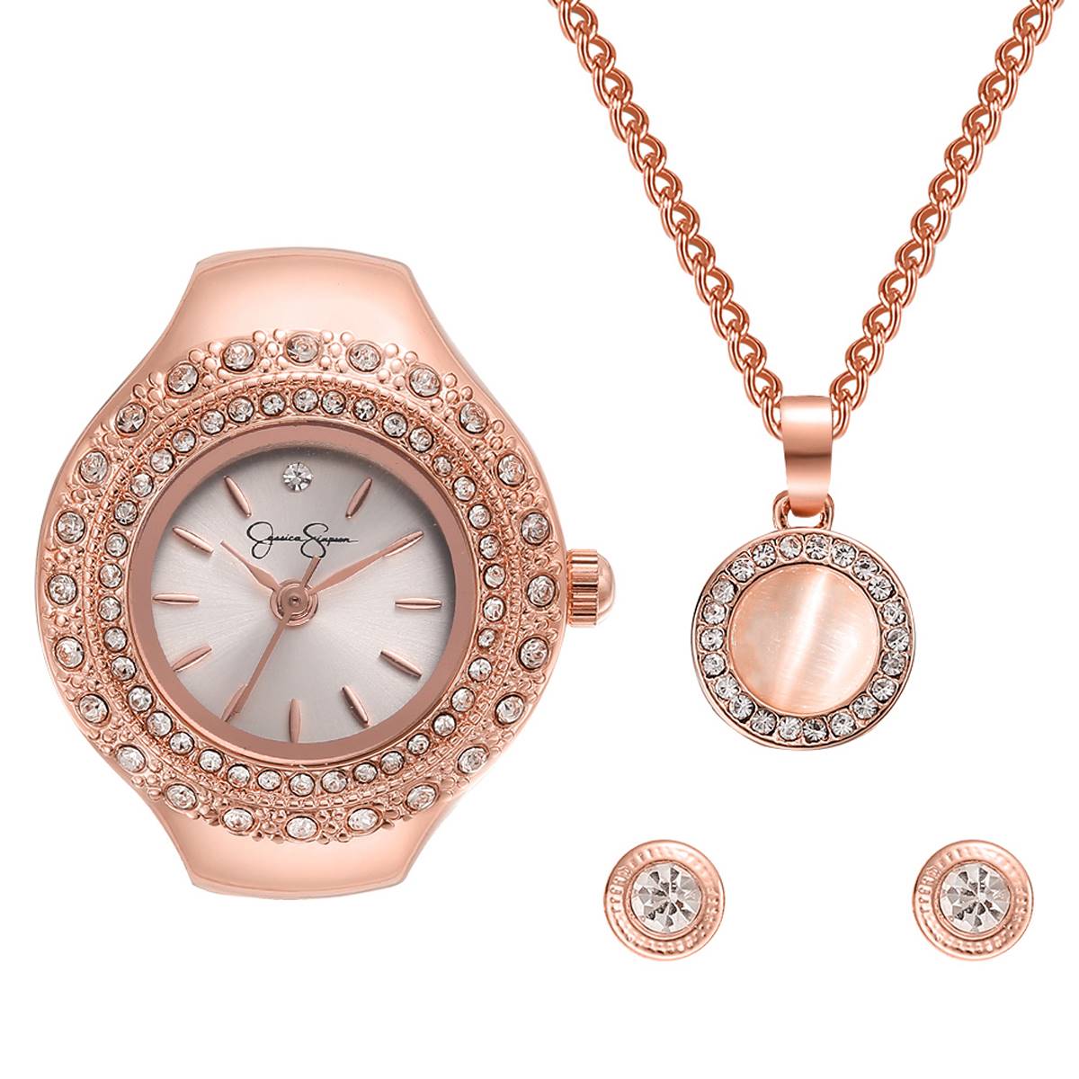 Womens Jessica Simpson Rose Gold-Tone Ring Watch Set - JSR0004RG