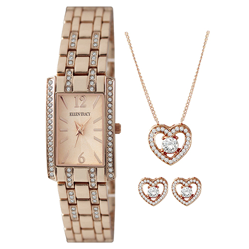 Ellen Tracy Watch Necklace & Earrings Set - ET8110RG