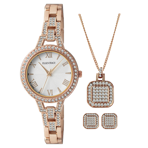 Ellen Tracy Watch Necklace & Earrings Set - ET8113RG