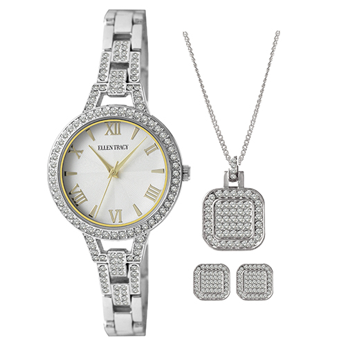 Ellen Tracy Watch Necklace & Earrings Set - ET8113SL