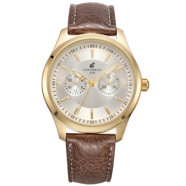 Mens Caribbean Joe Gold-Tone Silver Dial Watch - CJ7156GD