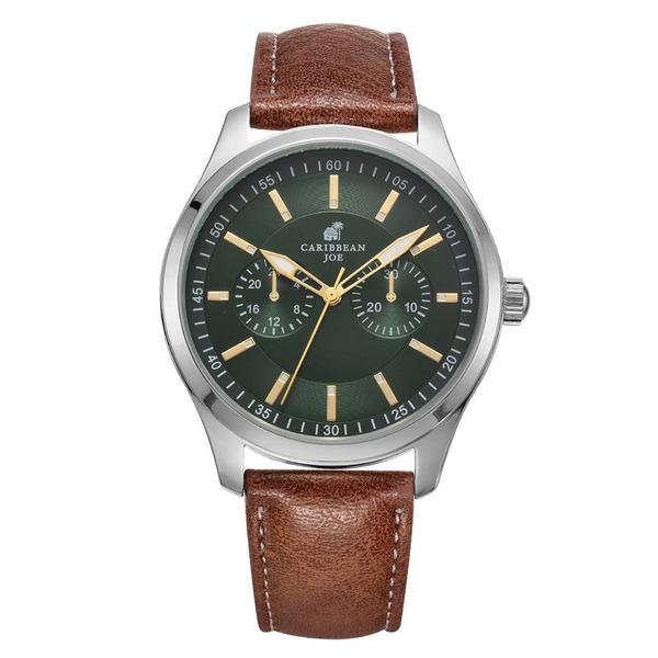 Mens Caribbean Joe Silver-Tone Green Dial Watch - CJ7156SL