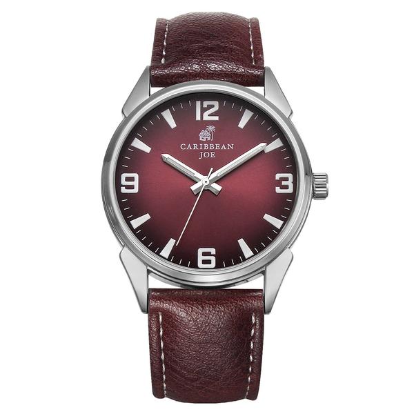 Mens Caribbean Joe Silver-Tone Burgundy Dial Watch - CJ7158SL