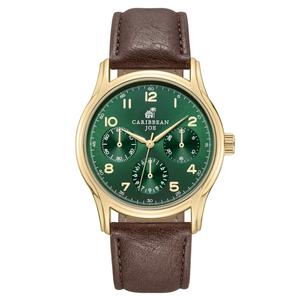 Mens Caribbean Joe Gold-Tone Green Dial Strap Watch - CJ7177GD
