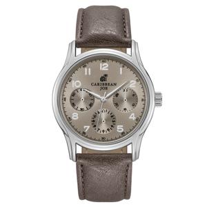 Mens Caribbean Joe Silver-Tone Taupe Dial Strap Watch - CJ7177SL