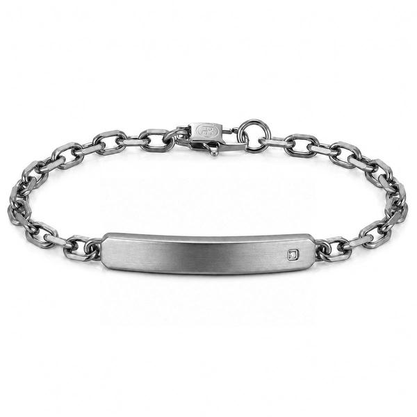 Mens Perry Ellis Light Gunmetal ID Bracelet with Diamond