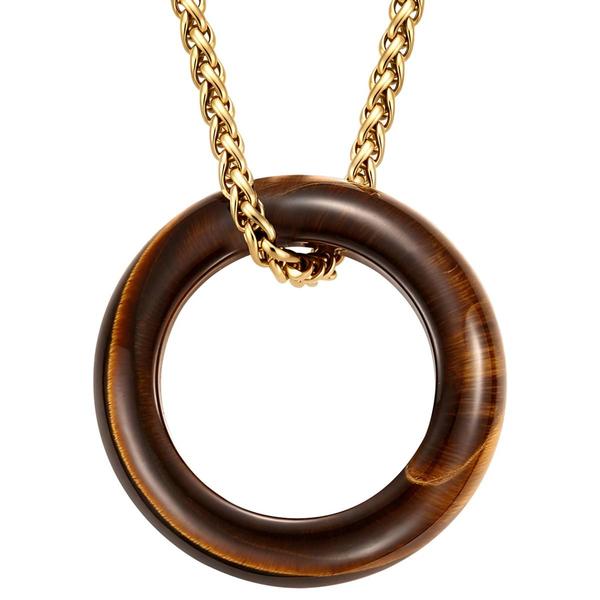 Mens Perry Ellis Gold-Tone with Yellow Tiger Eye Ring Pendant