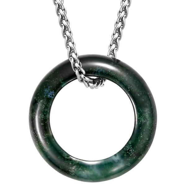 Mens Perry Ellis Stainless Steel with Moss Agate Ring Pendant