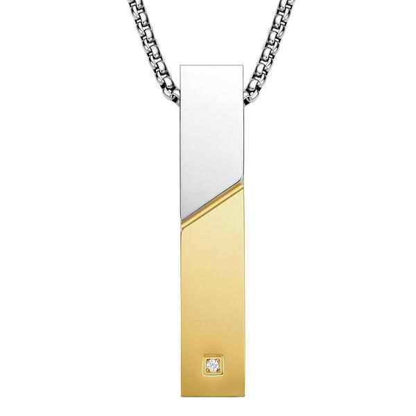 Mens Perry Ellis Stainless Steel Two-Tone Diamond Bar Pendant
