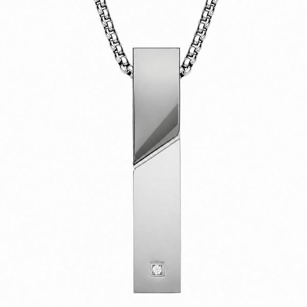 Mens Perry Ellis Two-Tone Stainless Steel & Diamond Bar Pendant