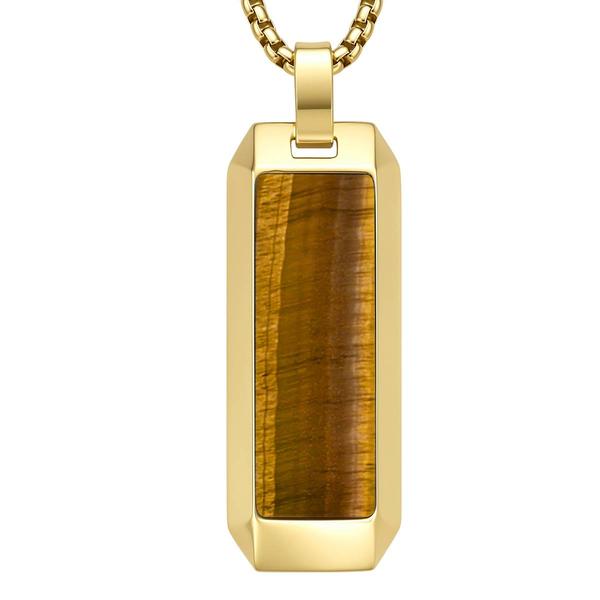 Mens Perry Ellis Gold-Tone Yellow Tiger Eye Stone Tag Pendant
