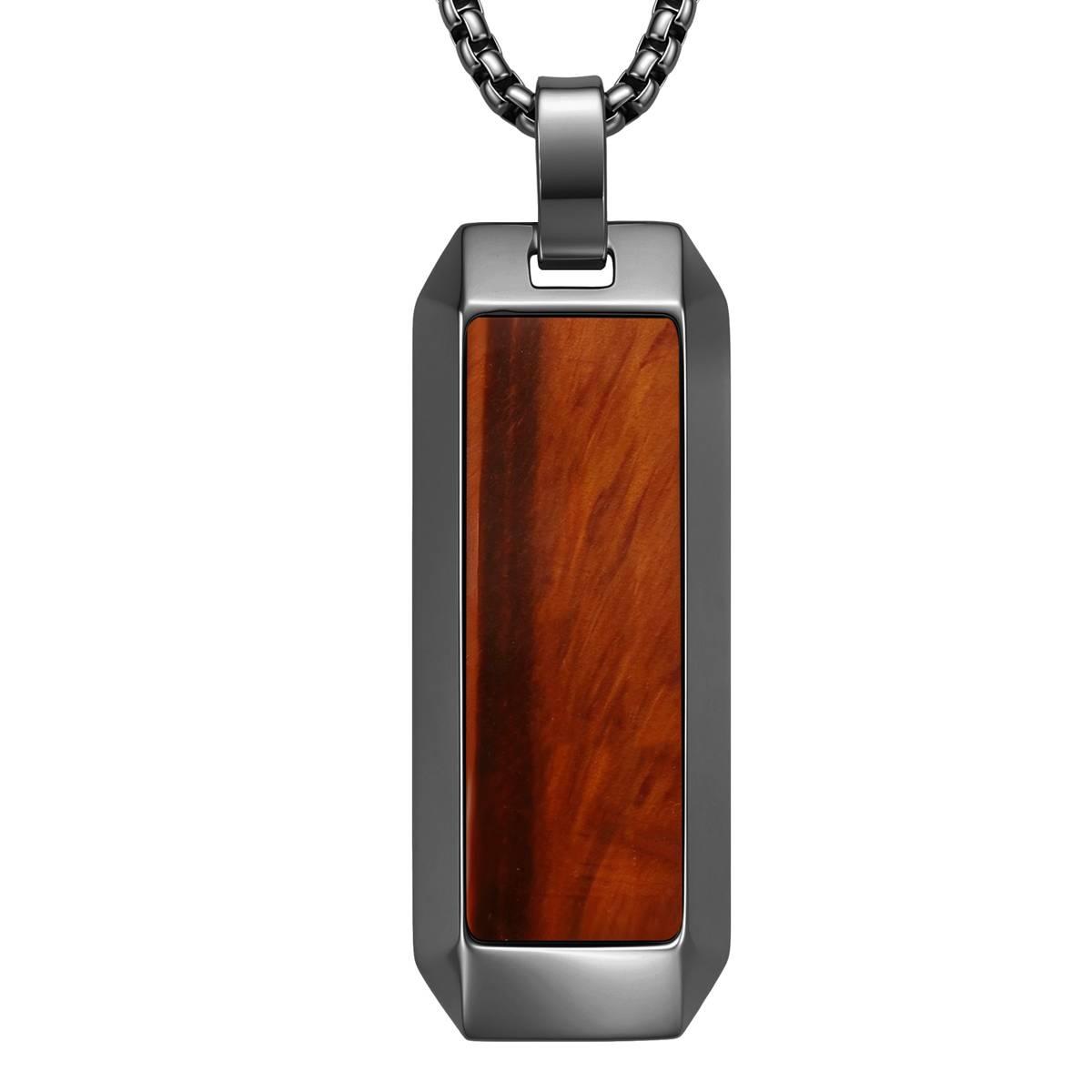 Mens Perry Ellis Gunmetal & Red Tiger Eye Stone Tag Pendant