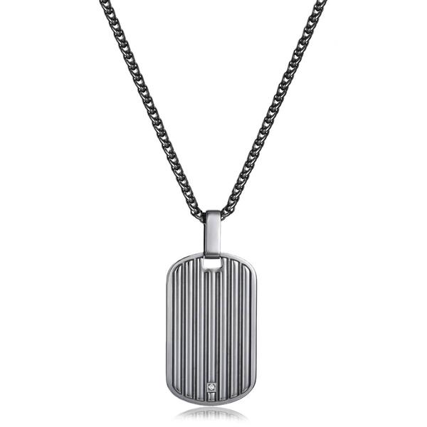 Mens Perry Ellis Light Gunmetal Diamond Dog Tag Necklace