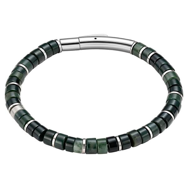 Mens Perry Ellis 8in. Moss Agate Beaded Bracelet