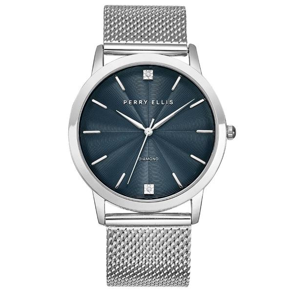 Mens Perry Ellis Silver-Tone Diamond Mesh Watch - PE0007SL.UK
