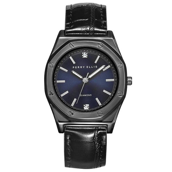 Mens Perry Ellis Black Ultra-Thin Strap Watch - PE0011GU.UK