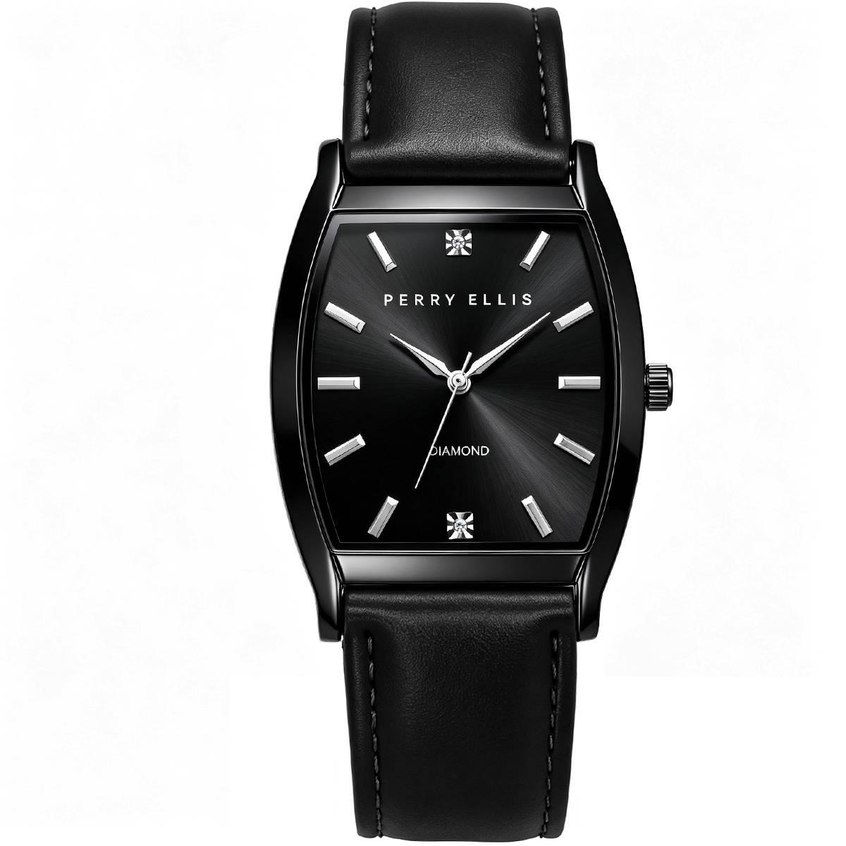 Mens Perry Ellis Black Diamond Dial Thin Strap Watch-PE0017GU.UK