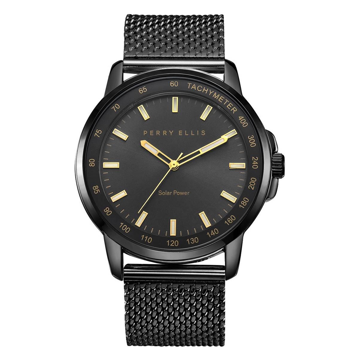 Mens Perry Ellis Solar Gunmetal-Tone Mesh Watch - PES0011GU 50$