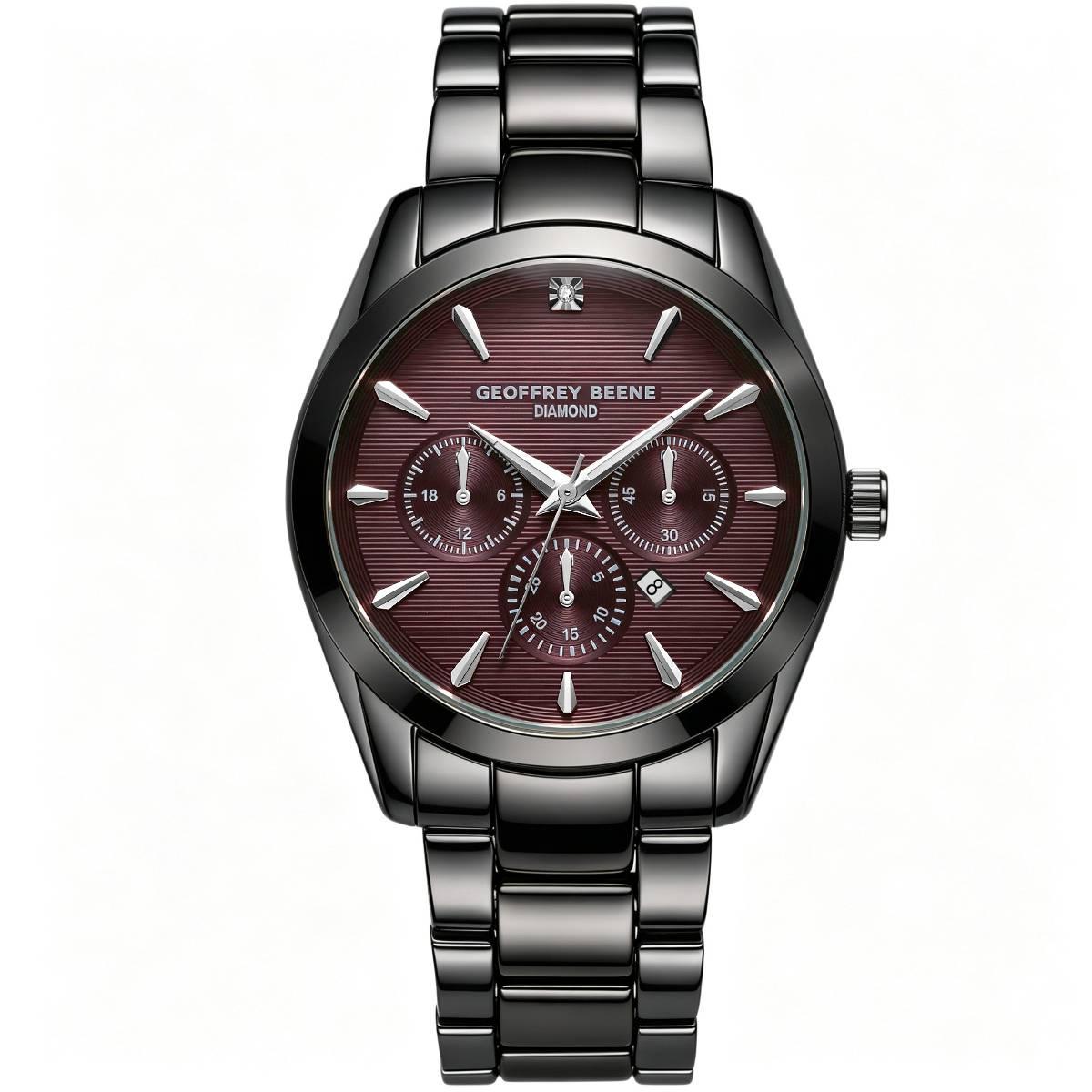 Mens Geoffrey Beene(R) Black Diamond Dial Bracelet Watch-GBA0056GU