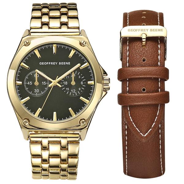 Mens Geoffrey Beene Gold-Tone Watch Set - GBS8106GDBN