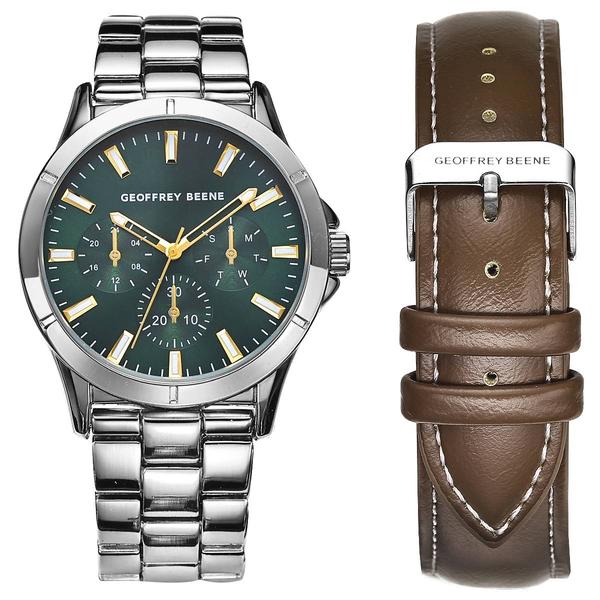 Mens Geoffrey Beene Green Dial Watch Set - GBS8108SLBN