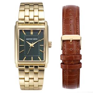 Mens Geoffrey Beene Gold-Tone Green Dial Watch Set - GBS8109GD