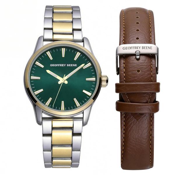 Mens Geoffrey Beene Two-Tone Green Dial Watch Set - GBS8110TTG