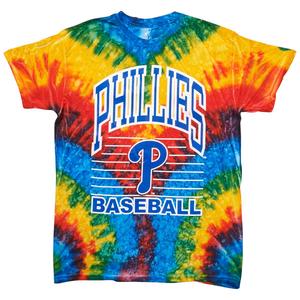 Mens MLB Philadelphia Phillies Rainbow Tie Dye Short Sleeve Tee