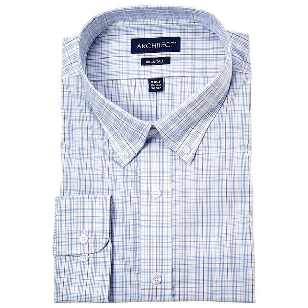 Mens Tall Architect(R) High Performance Dress Shirt-Blue/Grey Plaid