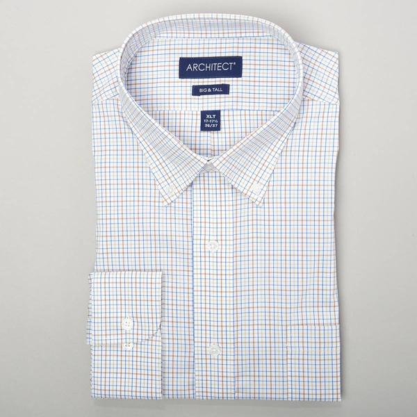 Mens Big & Tall Architect(R) Tall Fit Plaid Dress Shirt-Blue/Taupe