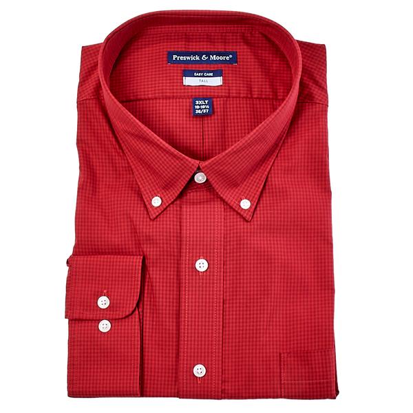 Mens Big & Tall Preswick & Moore(R) Plaid Dress Shirt - Red