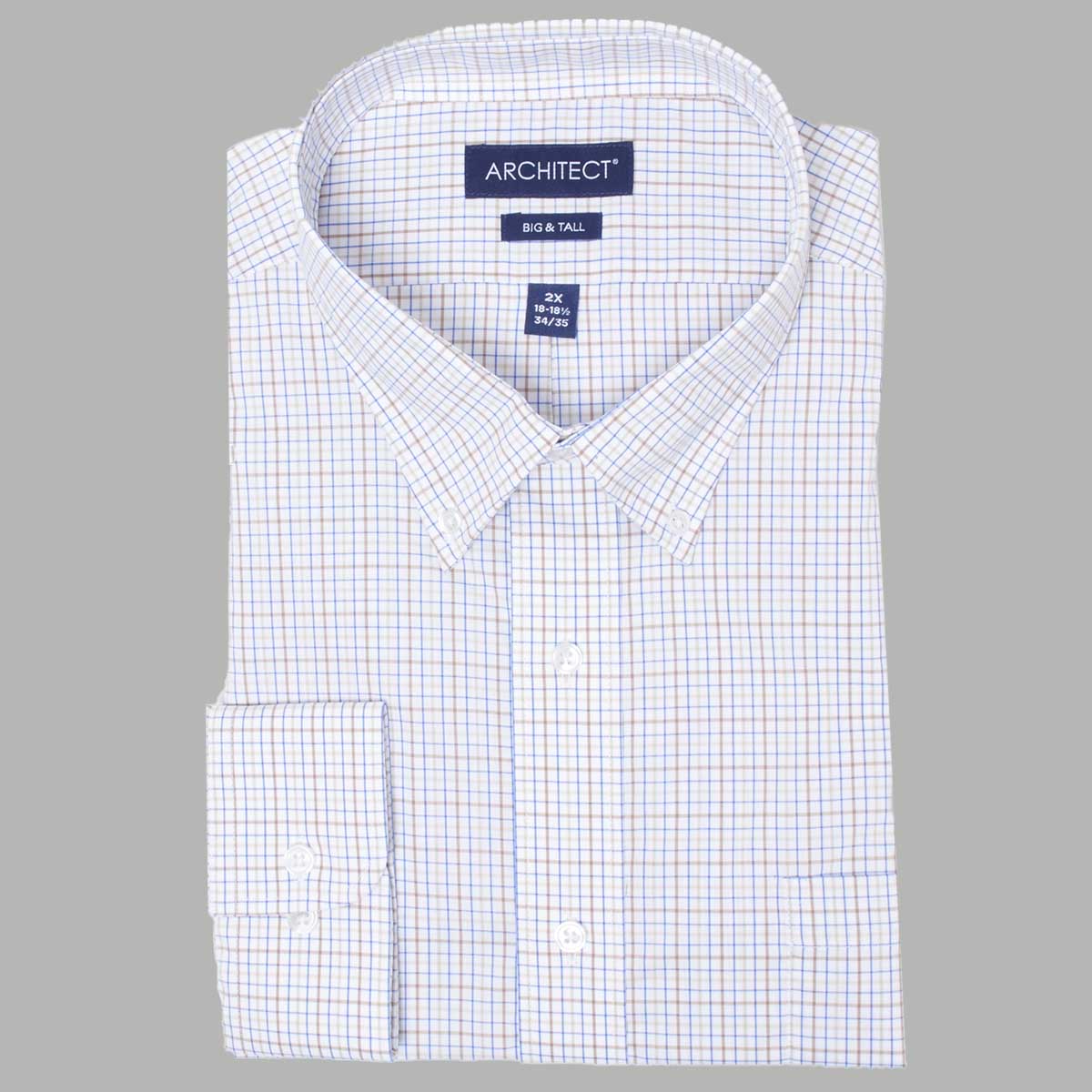 Mens Big & Tall Architect(R) Big Fit Checkered Dress Shirt - Blue