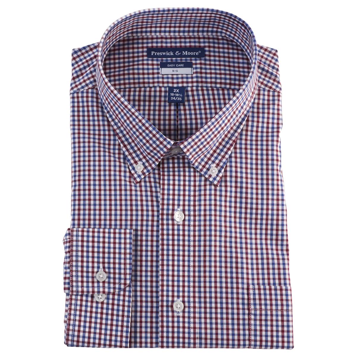 Mens Big & Tall Preswick & Moore Plaid Dress Shirt - Blue/Red