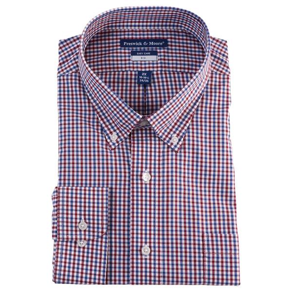 Mens Big & Tall Preswick & Moore(R) Plaid Dress Shirt - Blue/Red
