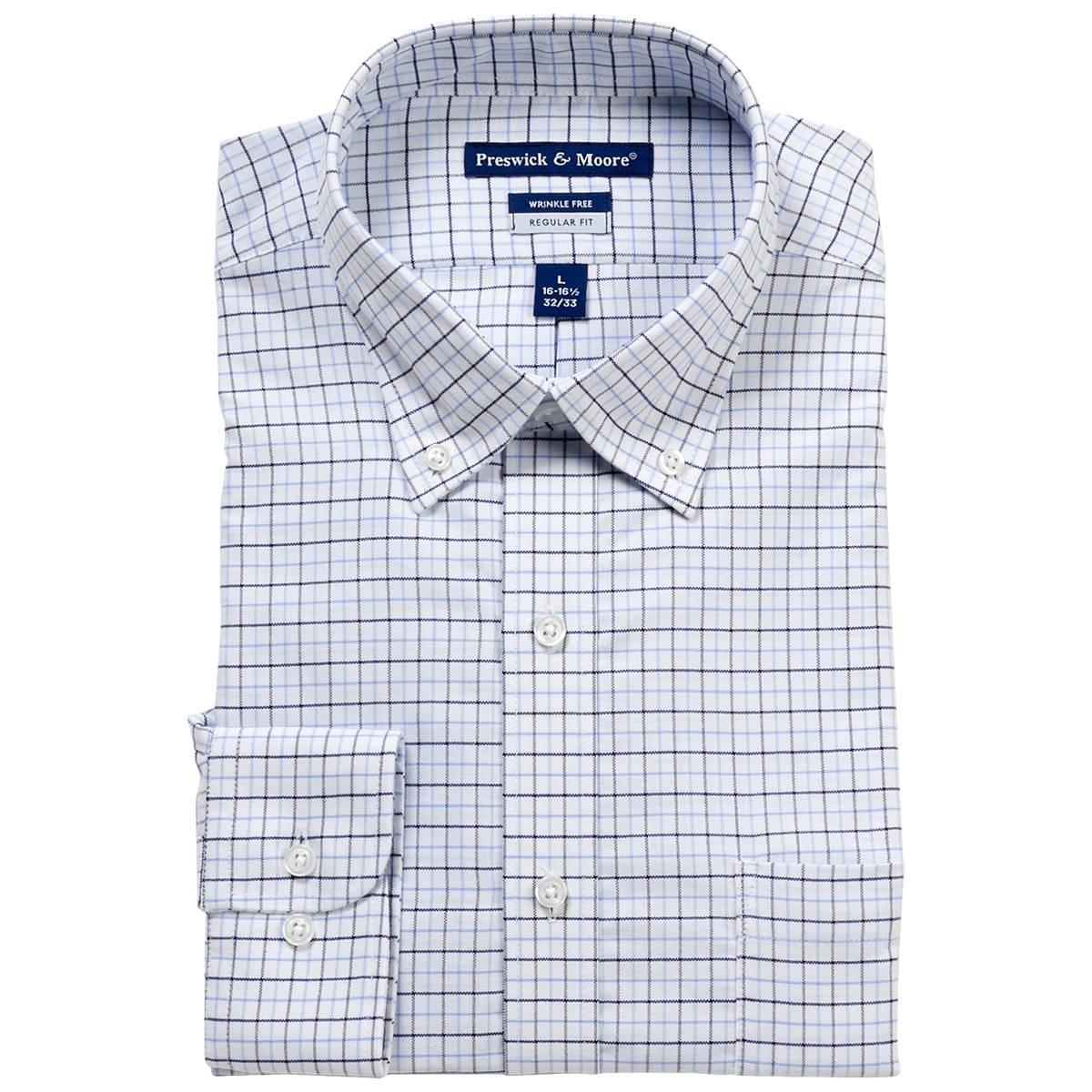 Mens Preswick & Moore(R) Regular Fit Oxford Dress Shirt -Blue Check