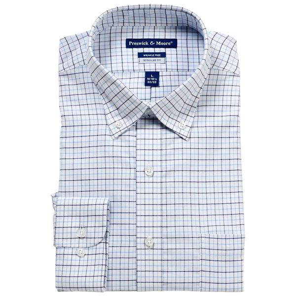 Mens Preswick & Moore(R) Regular Fit Oxford Dress Shirt -Blue Check