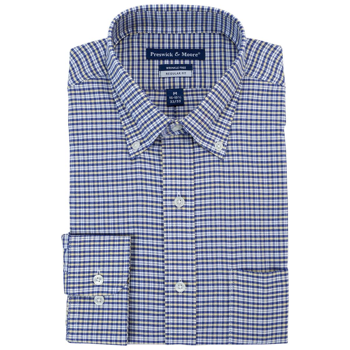 Mens Preswick & Moore(R) Oxford Dress Shirt - Navy/Yellow