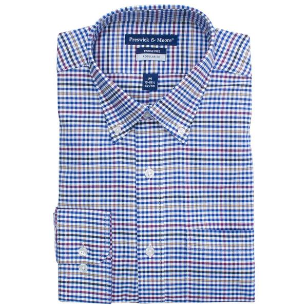 Mens Preswick & Moore(R) Regular Fit Dress Shirt - Khaki Check